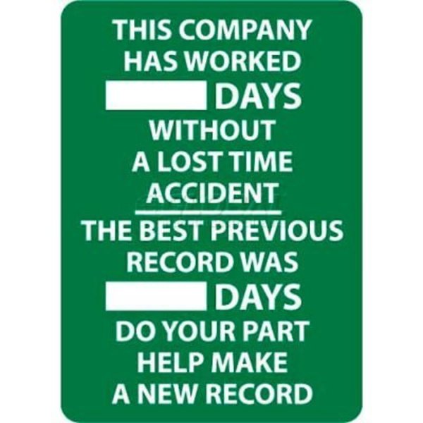 National Marker Co Write-On Scoreboard, This Company Has Worked Days Without A Lost Time Accident, 28 X 20, Wht/Grn WS2****